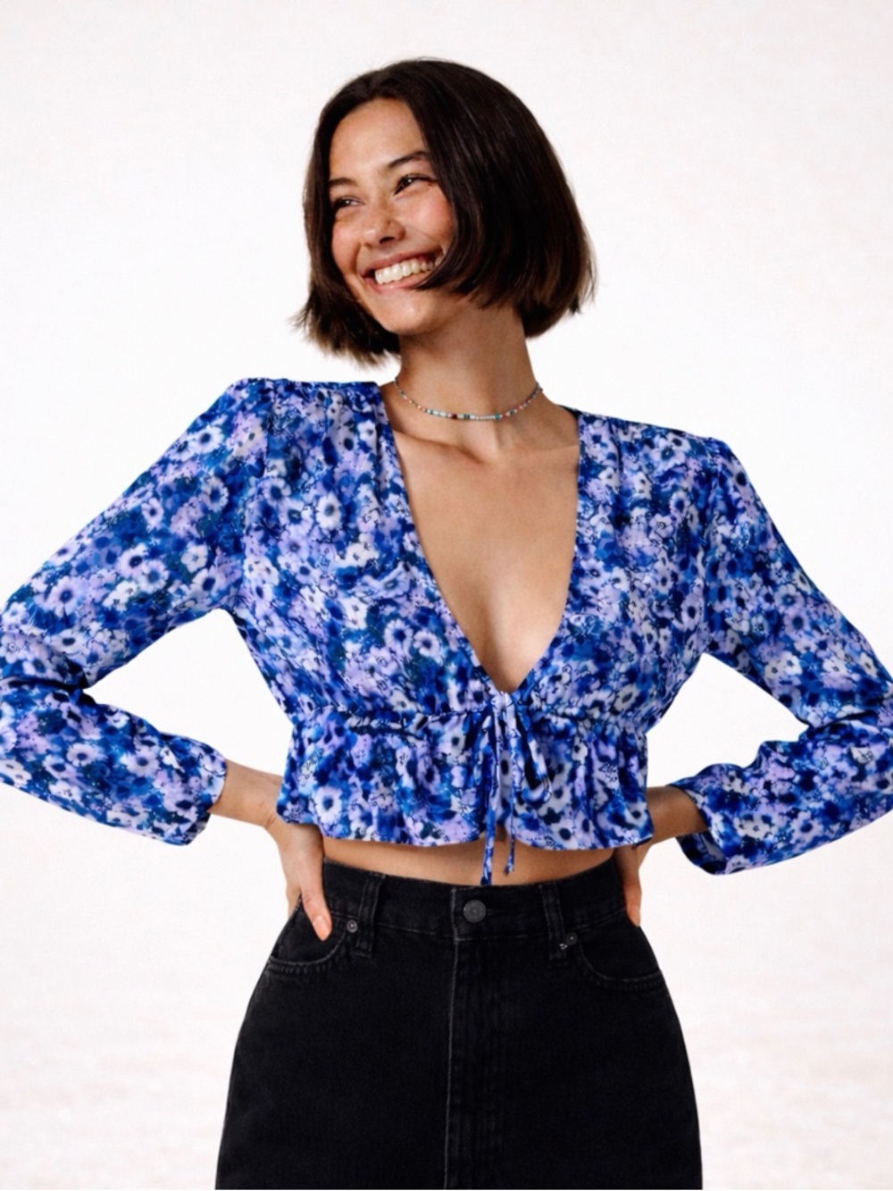Aritzia SUNDAY BEST Kimberly Floral Tie Front Blouse XS